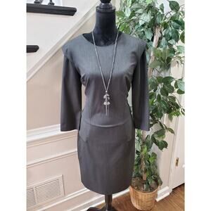 Wame Women's Gray Solid Polyester Round Neck Long Sleeve Knee Length Dress 44